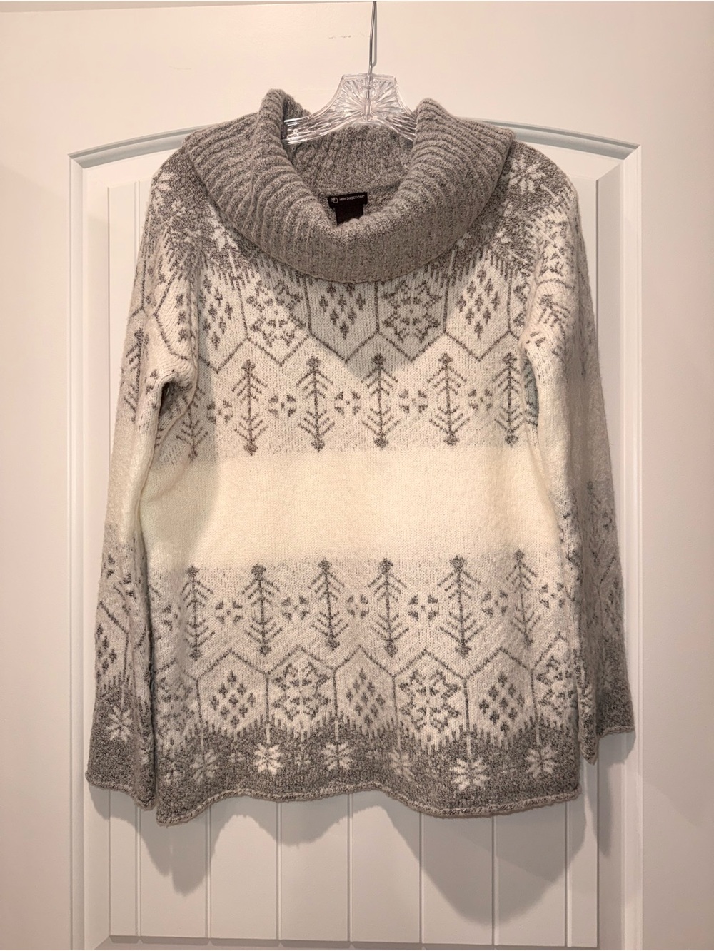 new directions Cream & Gray Cowl Neck Fair Isle Sweater